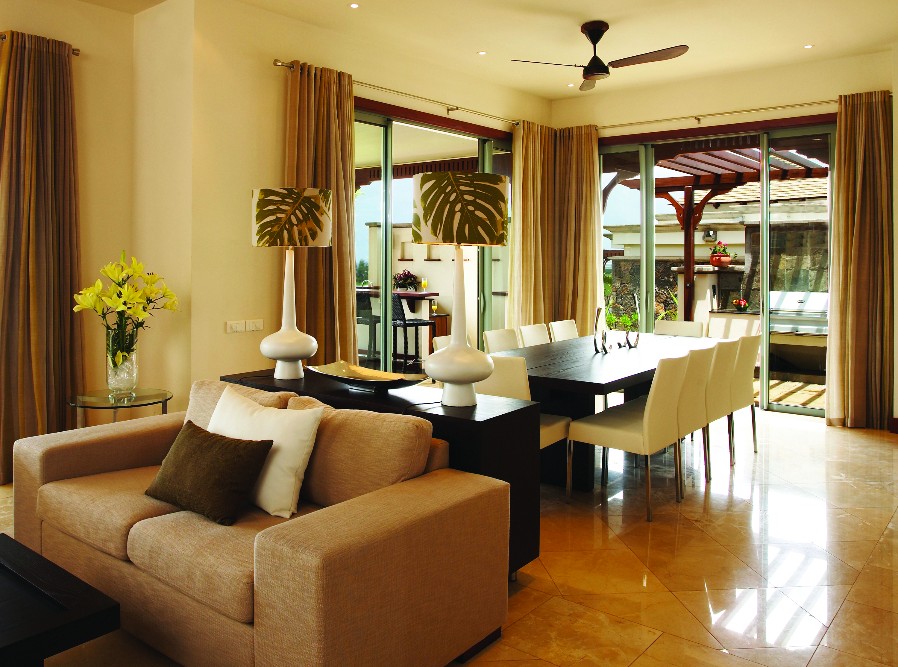 Heritage the Villas Mauritius villa living room sofa dining table modern décor