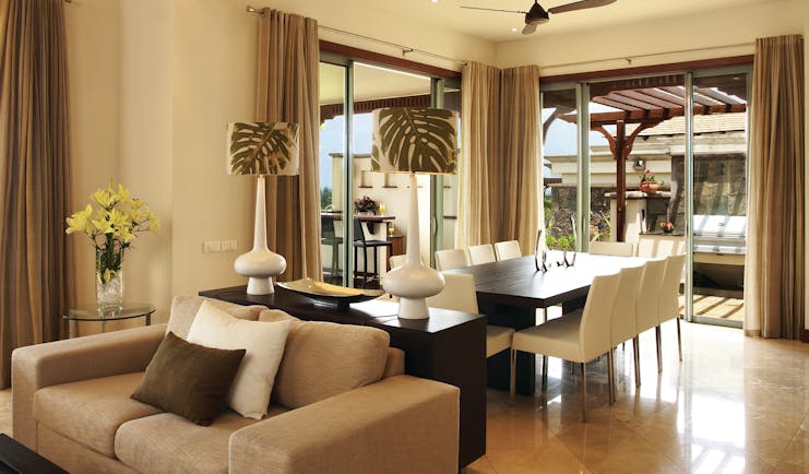 Heritage the Villas Mauritius villa living room sofa dining table modern décor