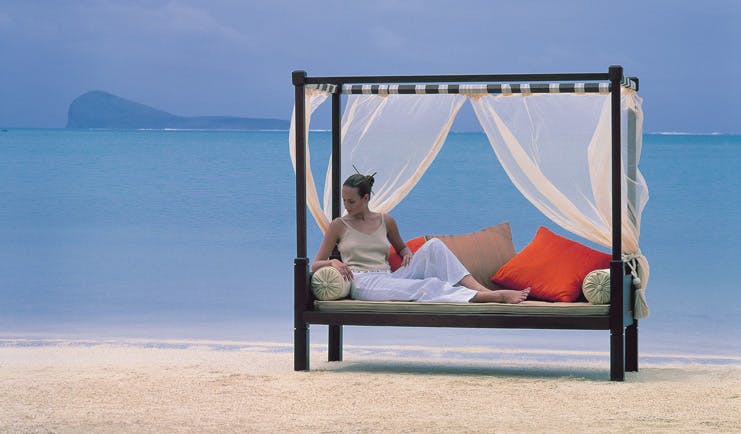 Lux Grand Gaube Mauritius beach seating lounger on beach white sand clear blue sea