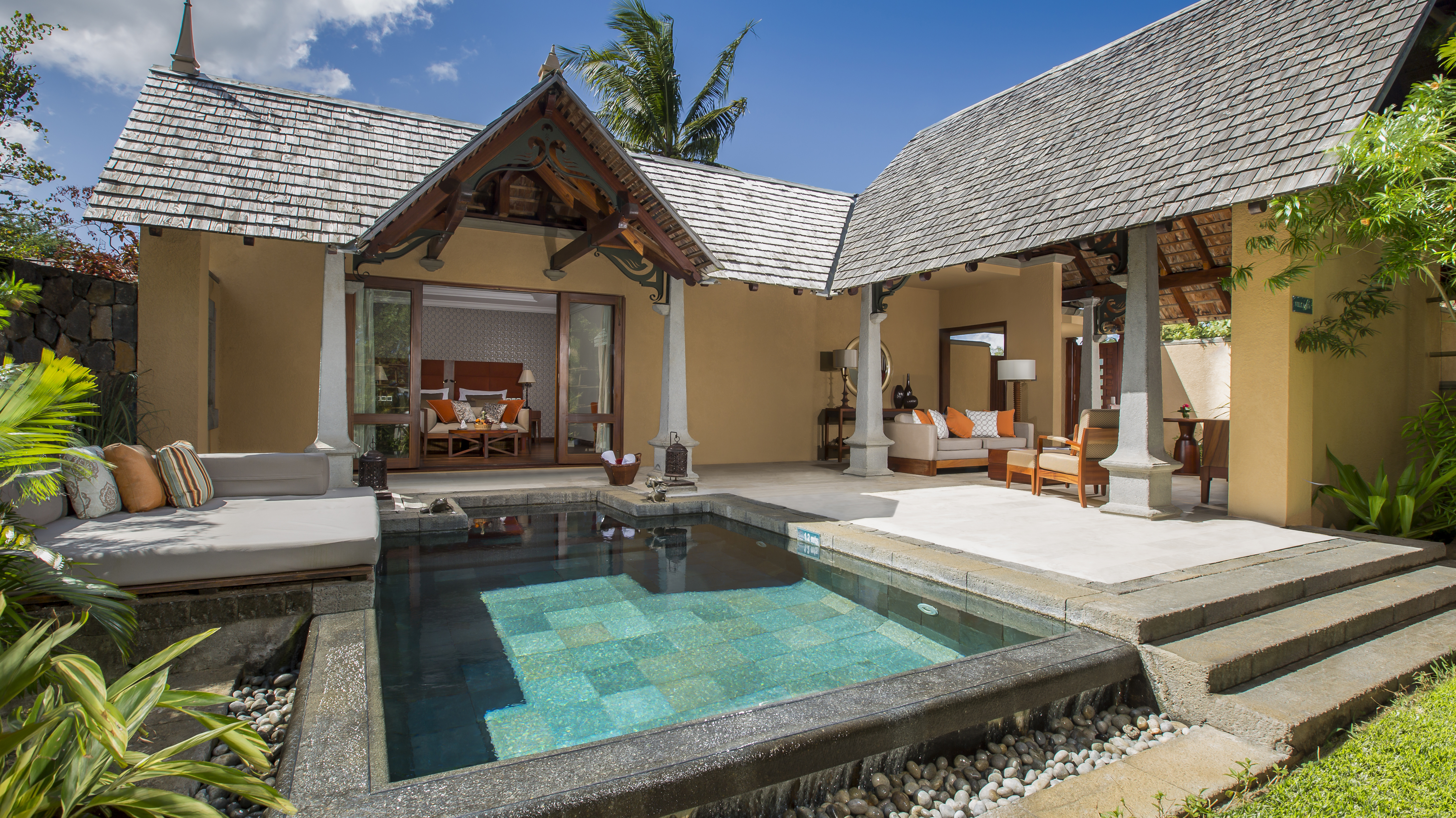 Luxury suite pool villa with outdoors pool and seating areas 