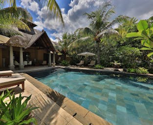 Presidential suite pool villa with palm trees nearby 