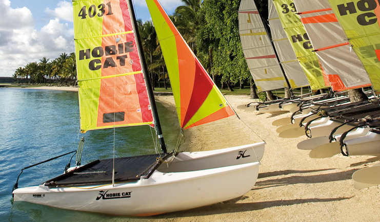 One&only Le Saint Geran Mauritius hobie cats moored on the beach