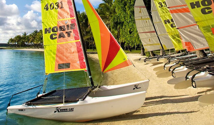 One&only Le Saint Geran Mauritius hobie cats moored on the beach