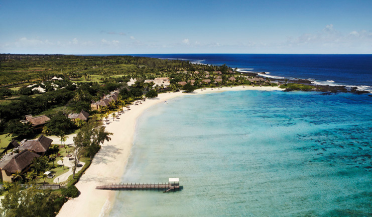 Shanti Maurice Mauritius aerial view bungalows gardens beach ocean jetty