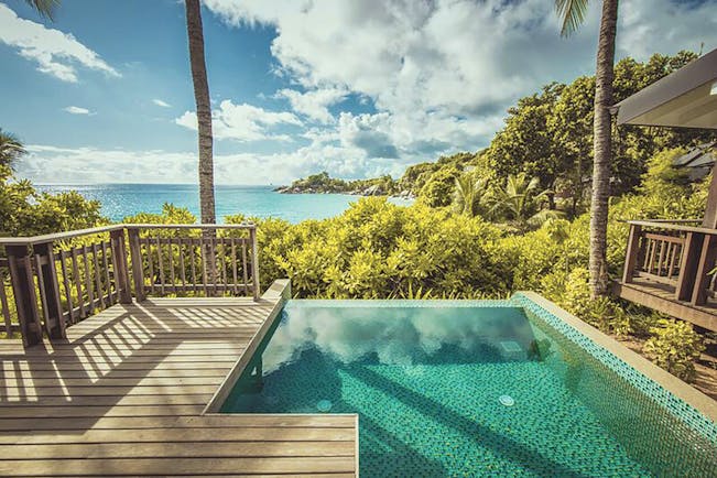 Carana Beach Hotel villa private plunge pool and terrace, views over tropical greenery and out to sea