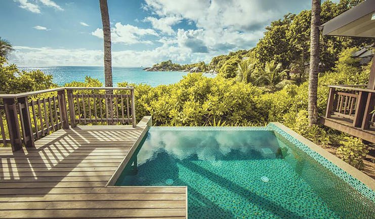 Carana Beach Hotel villa private plunge pool and terrace, views over tropical greenery and out to sea
