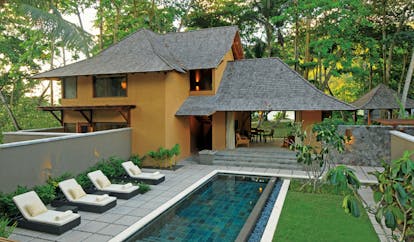Constance Ephelia Resort Seychelles aerial beach villa private pool garden loungers sitting area 