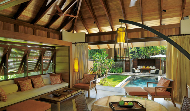 Constance Ephelia Resort Seychelles beach villa lounge open lounge area private pool and garden
