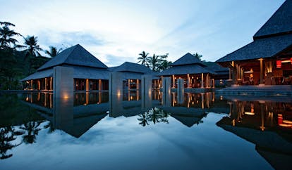 Constance Ephelia Resort Seychelles main building outdoor modern style building pool reflections 
