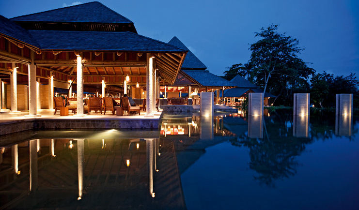 Constance Ephelia Resort Seychelles outdoor terrace pavilion outdoor pool night time