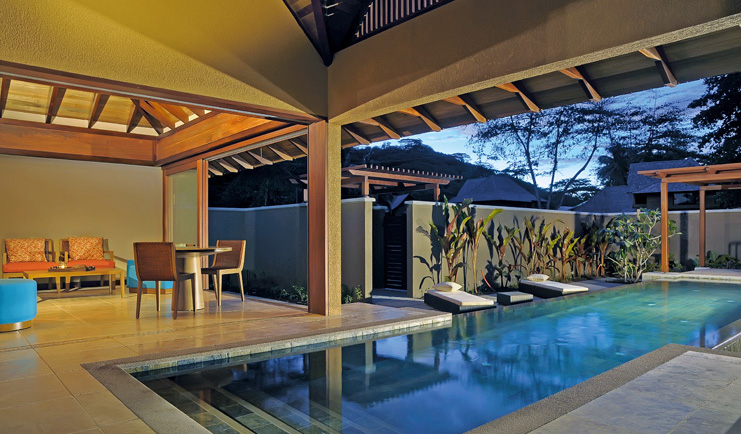 Constance Ephelia Resort Seychelles spa villa private pool outdoor seating area loungers