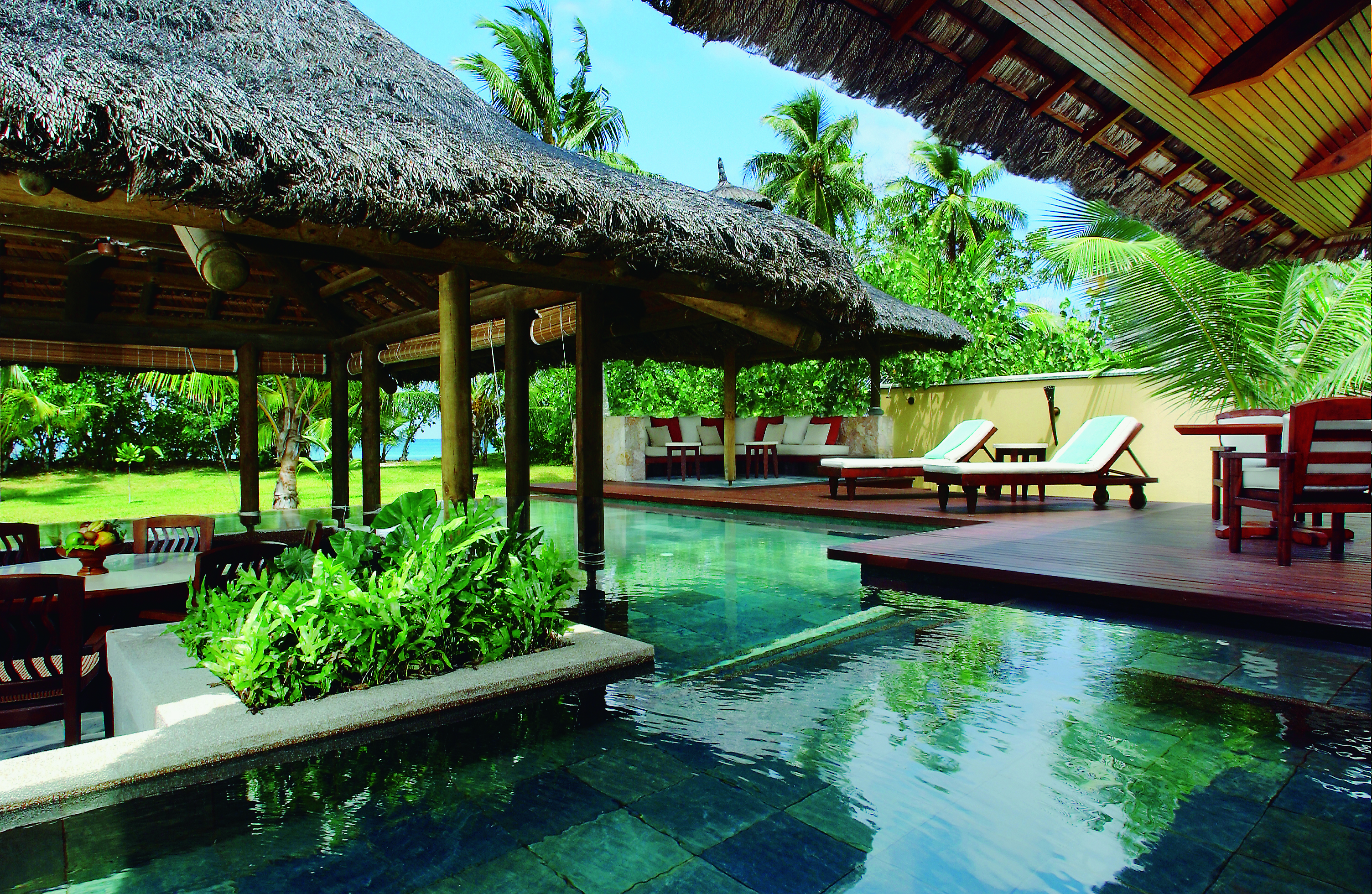 Constance Lemuria Seychelles villa garden private pool dining area loungers garden ocean view