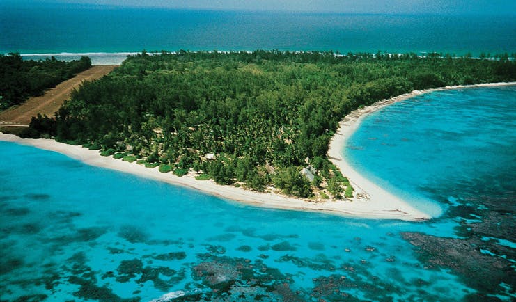 Denis Island Seychelles island aerial view forests runway