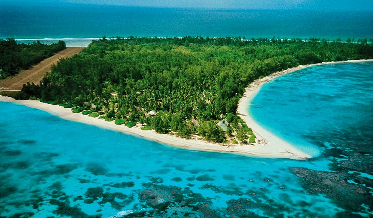 Denis Island Seychelles island aerial view forests runway