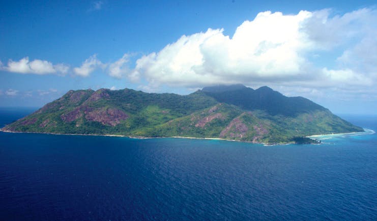 Hilton Labriz Seychelles island aerial view of mountainous island