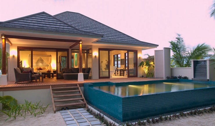 Hilton Labriz Seychelles villa exterior decked seating area private pool