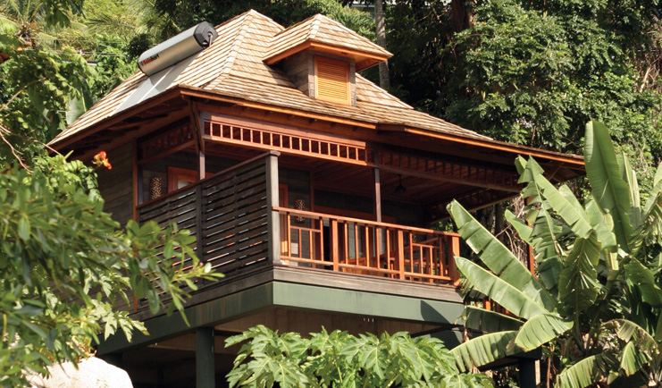 Hilton Northolme Seychelles deluxe ocean front villa wooden building greenery
