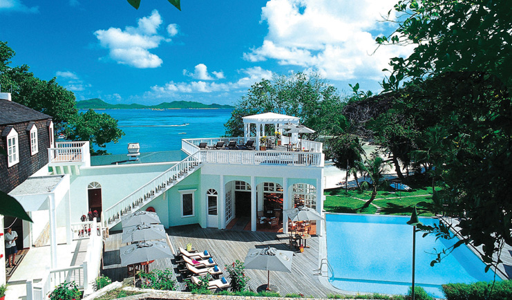 Hotel L'Archipel Seychelles aerial view of hotel outdoor pool and ocean