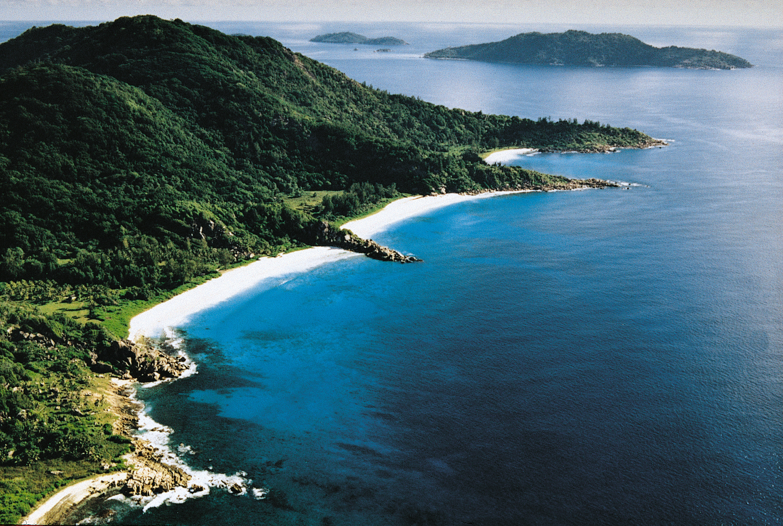 Aerial view of coast and beach where hotel is 