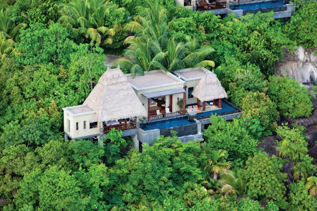 Maia Seychelles villa exterior aerial shot private pool terrace treetop surrounds