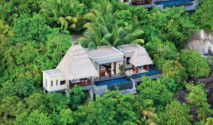 Maia Seychelles villa exterior aerial shot private pool terrace treetop surrounds