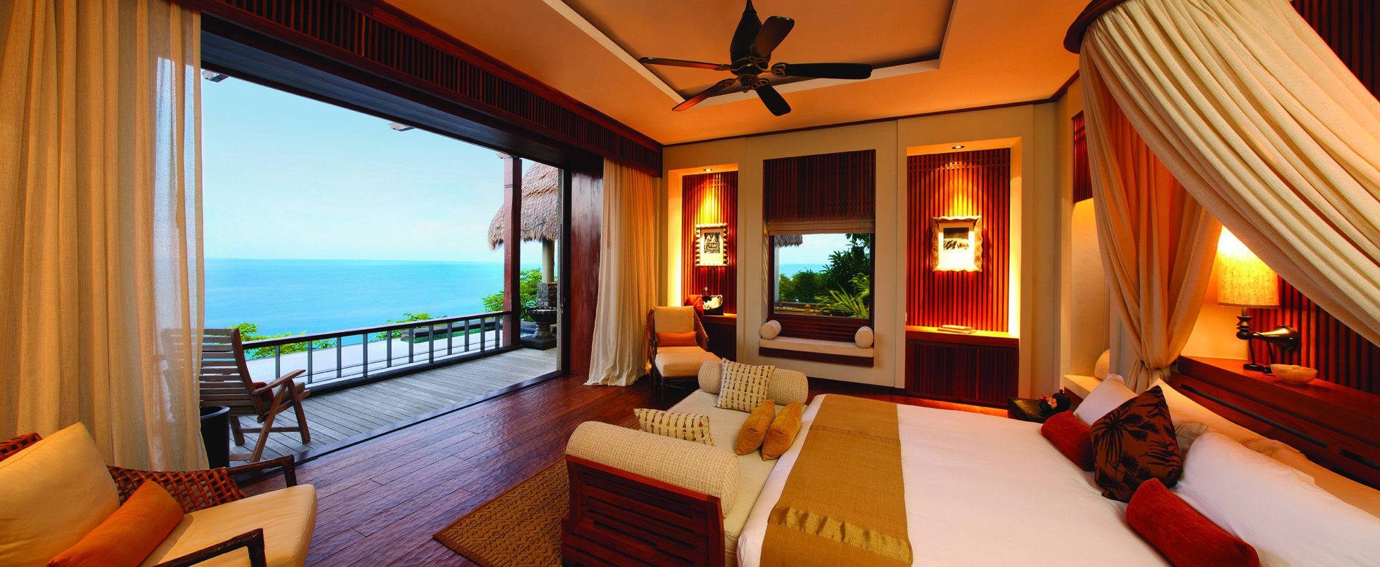 Maia Seychelles villa lounge area modern décor terrace overlooking ocean