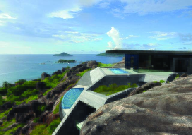 Six Senses Zil Pasyon residence, cliffside building with private pools and views out to sea