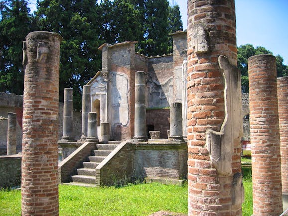 Brick columns of remains of temple of Isis in Roman Pompeii