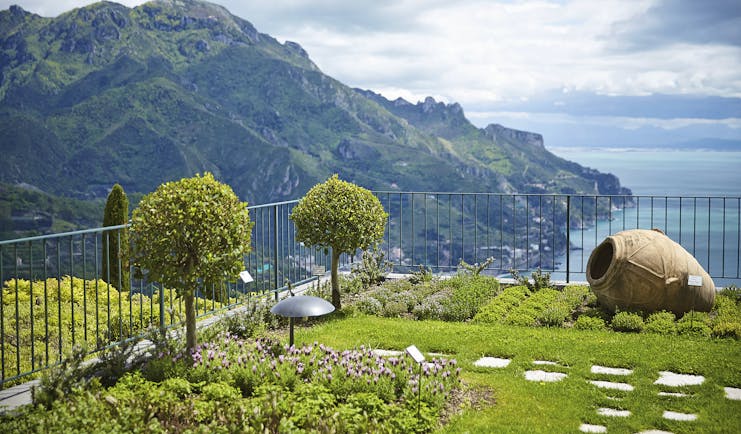 Hotel Caruso Amalfi Coast gardens green lawn shrubs overlooking the sea