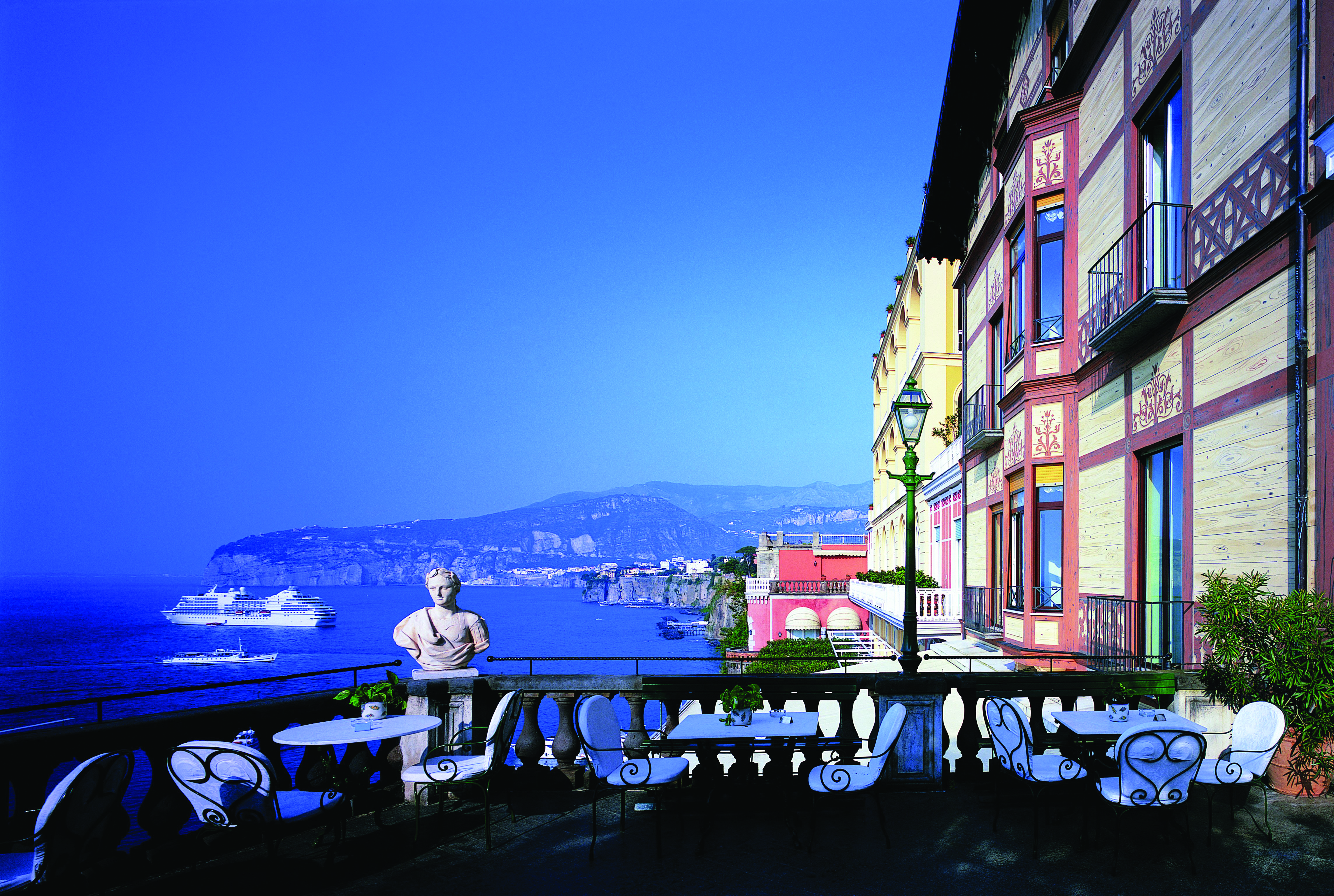 Grand Hotel Excelsior Vittoria Amalfi Coast terrace outdoor dining area overlooking sea