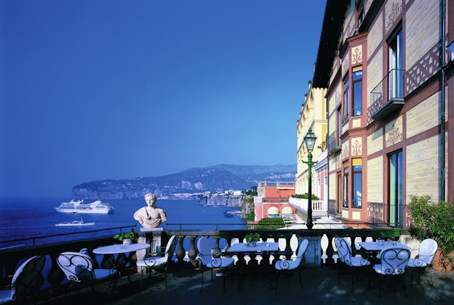 Grand Hotel Excelsior Vittoria Amalfi Coast terrace outdoor dining area overlooking sea