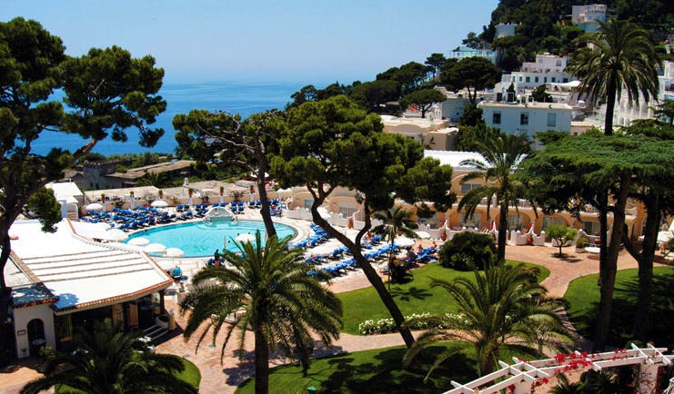 Hotel Quisisana Capri grounds pool terrace hotel building sea in background