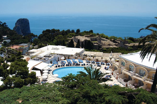 Hotel Quisisana Capri aerial shot of pool and poolside sea in background