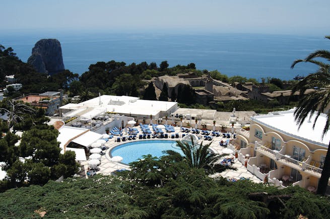 Hotel Quisisana Capri aerial shot of pool and poolside sea in background