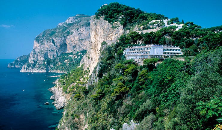 Hotel Luna Capri cliffside hotel exterior shot of hotel nestled on the cliffside