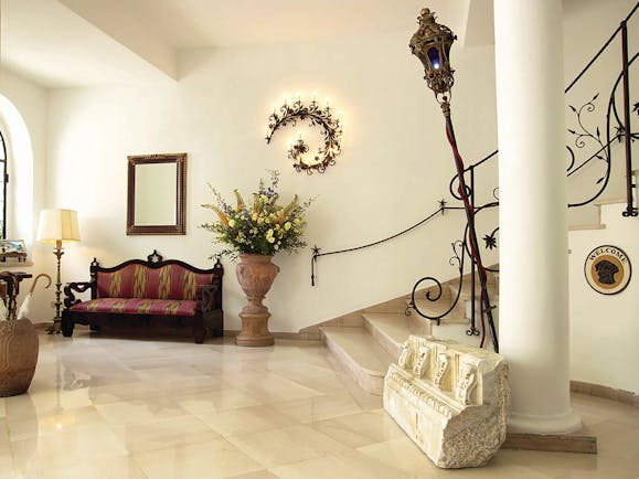 Hotel Poseidon Amalfi Coast lobby bench marble floor tiles staircase