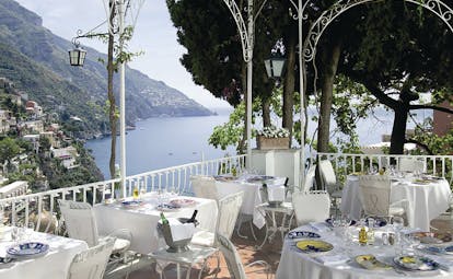 Hotel Poseidon Amalfi Coast outdoor terrace restaurant overlooking the sea