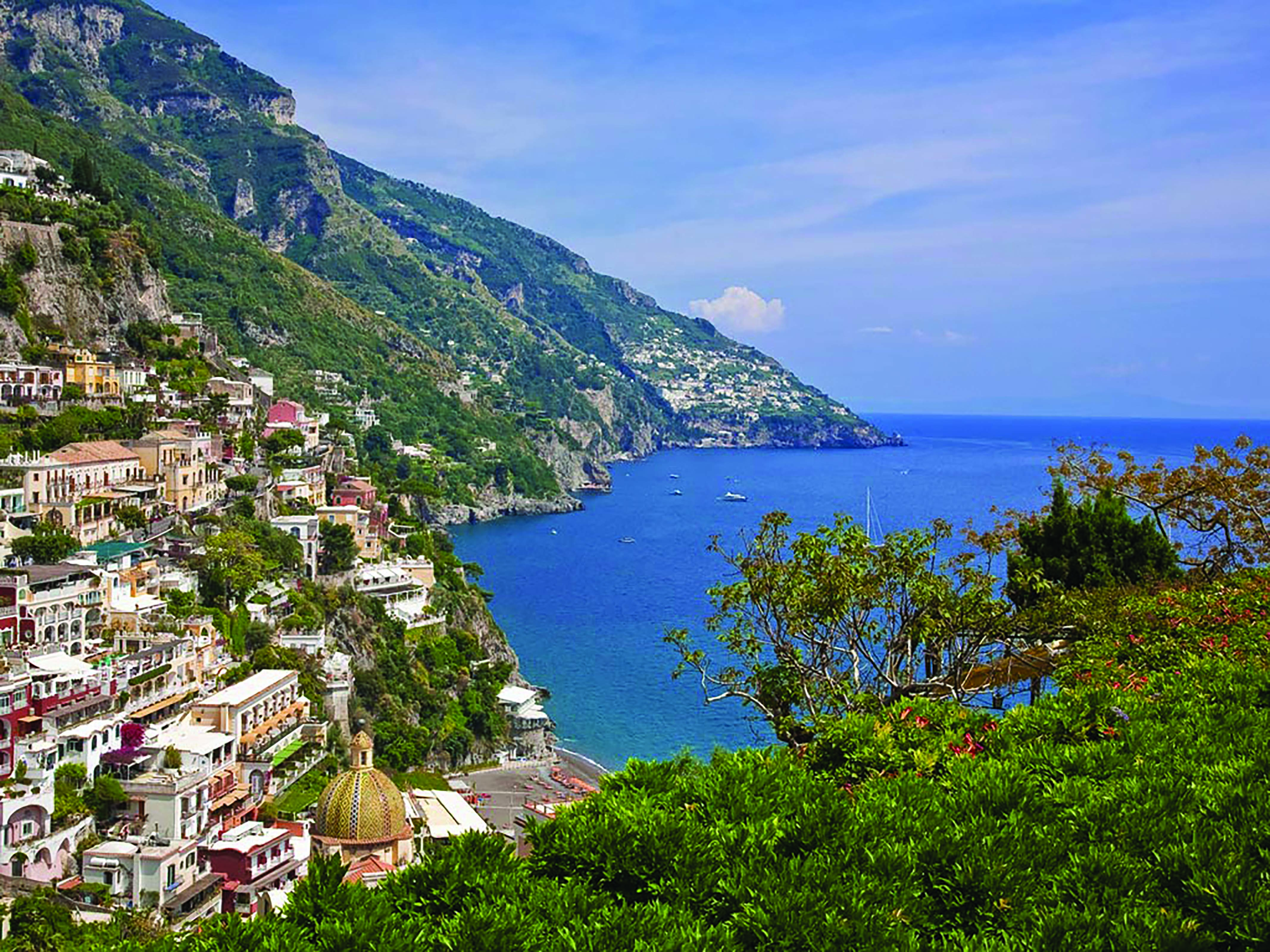 Hotel Poseidon Amalfi Coast view of cliff side town and sea