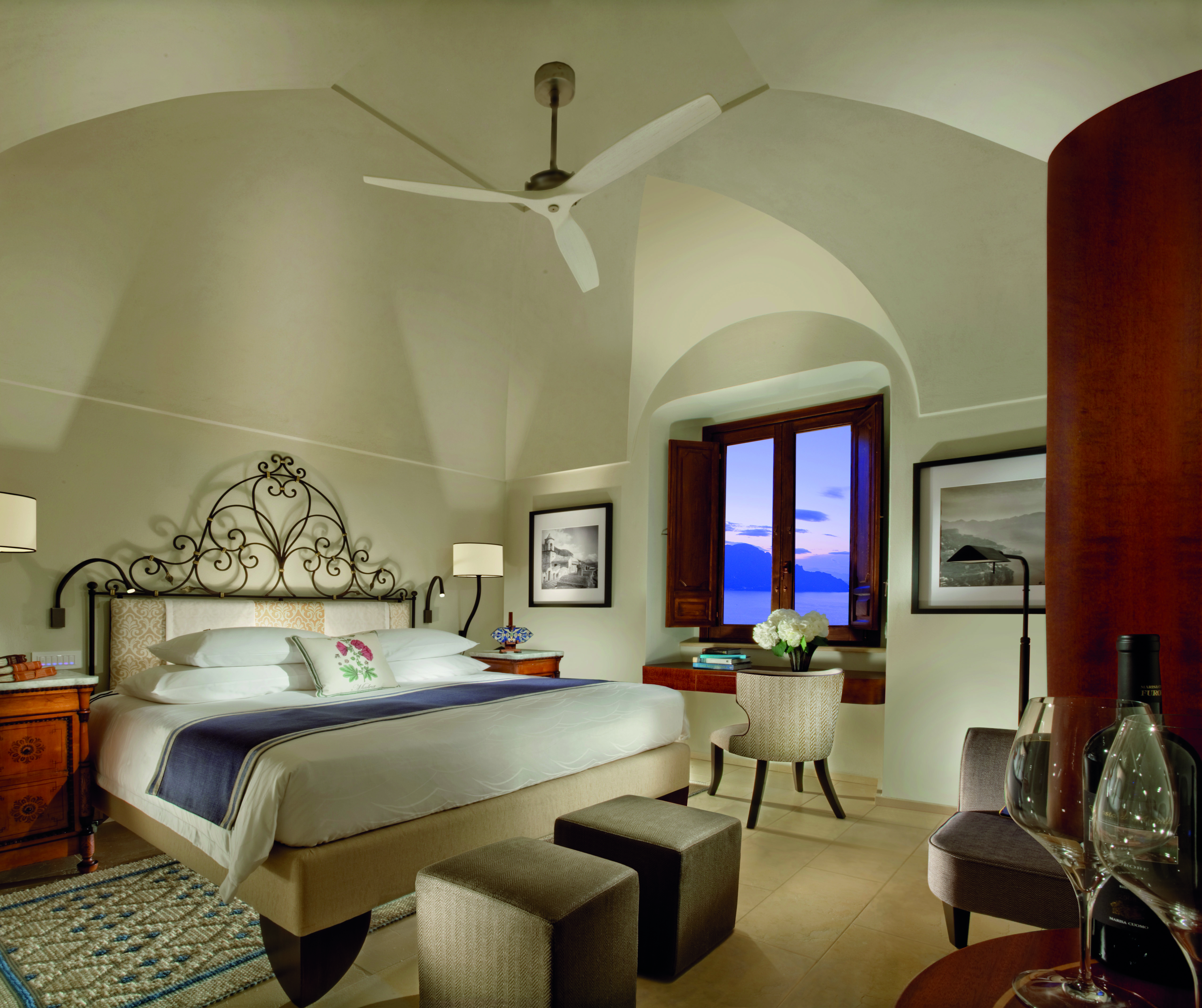 Monastero Santa Rosa Amalfi Coast deluxe room bed and bedroom furniture