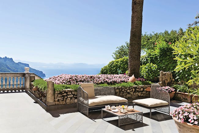 Palazzo Avino Amalfi Coast terrace outdoor seating and casual dining area views of the sea