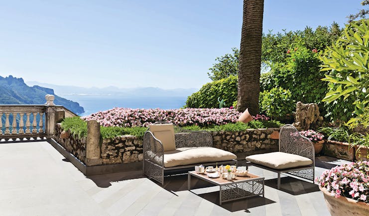 Palazzo Avino Amalfi Coast terrace outdoor seating and casual dining area views of the sea