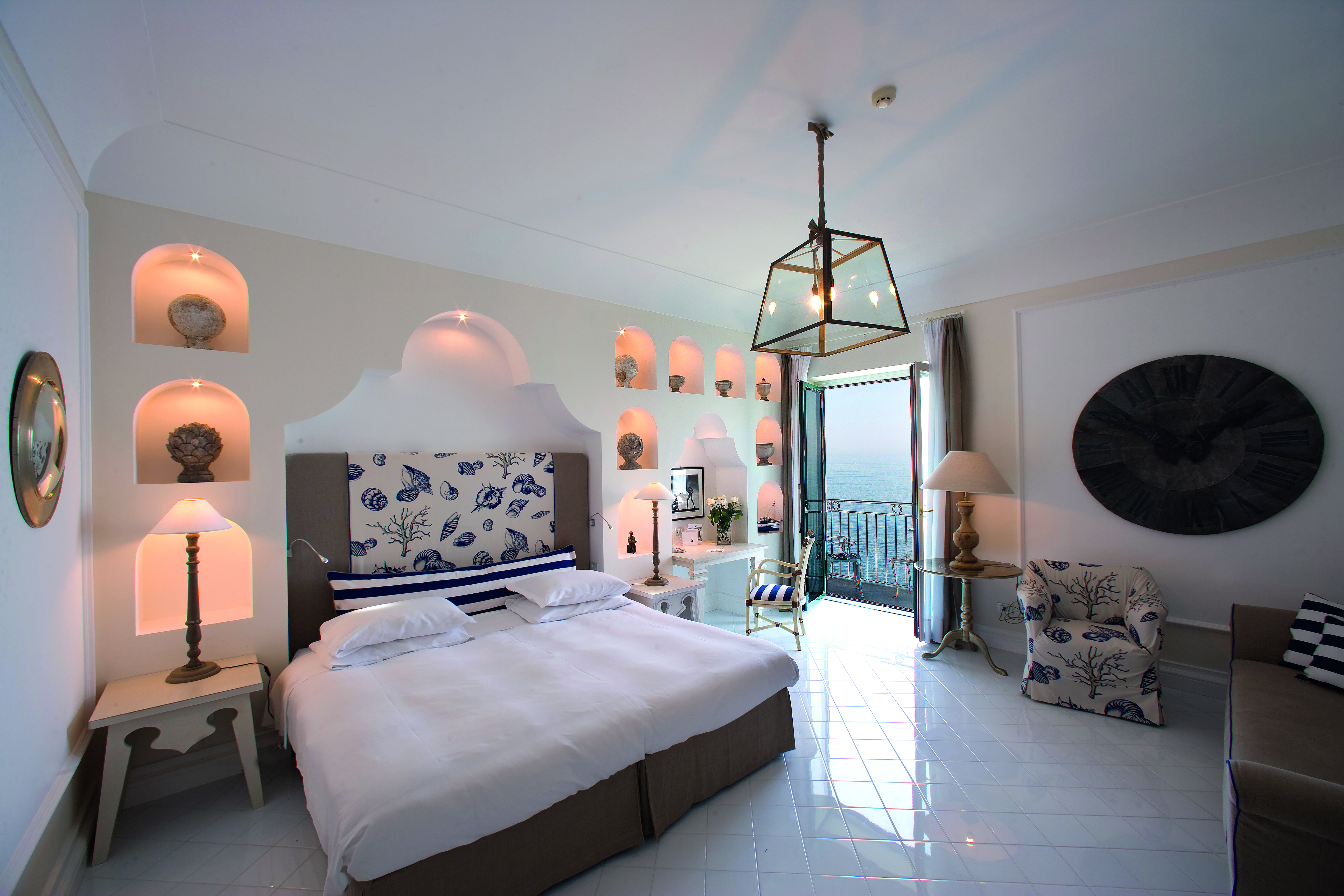 Bellevue Syrene  Amalfi Coast deluxe sea view room bed balcony overlooking the sea