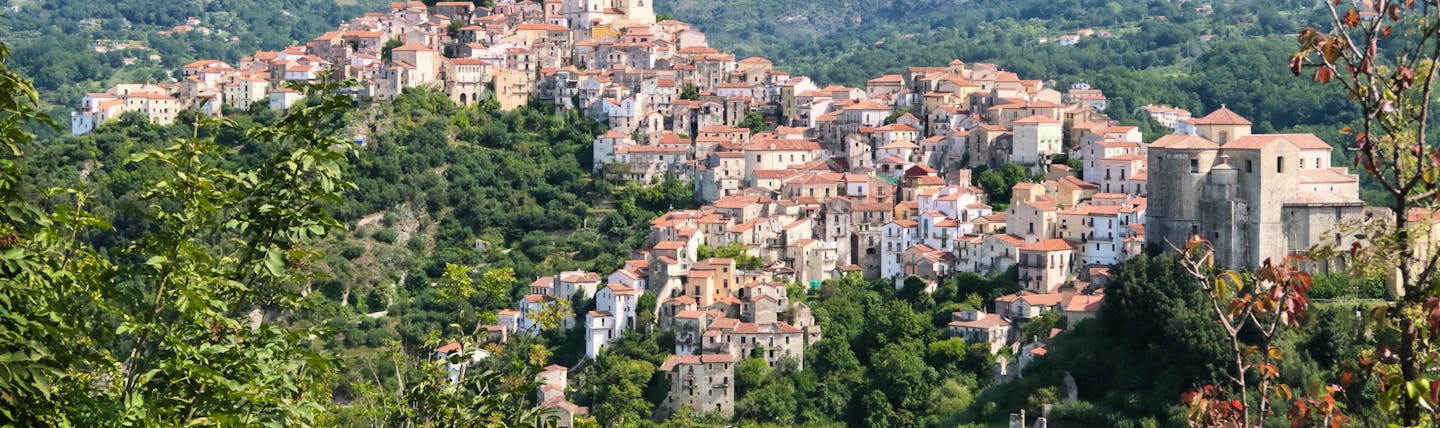 Mediaeval town of Rivello on hilltop in Basilicata, known for its goldsmiths