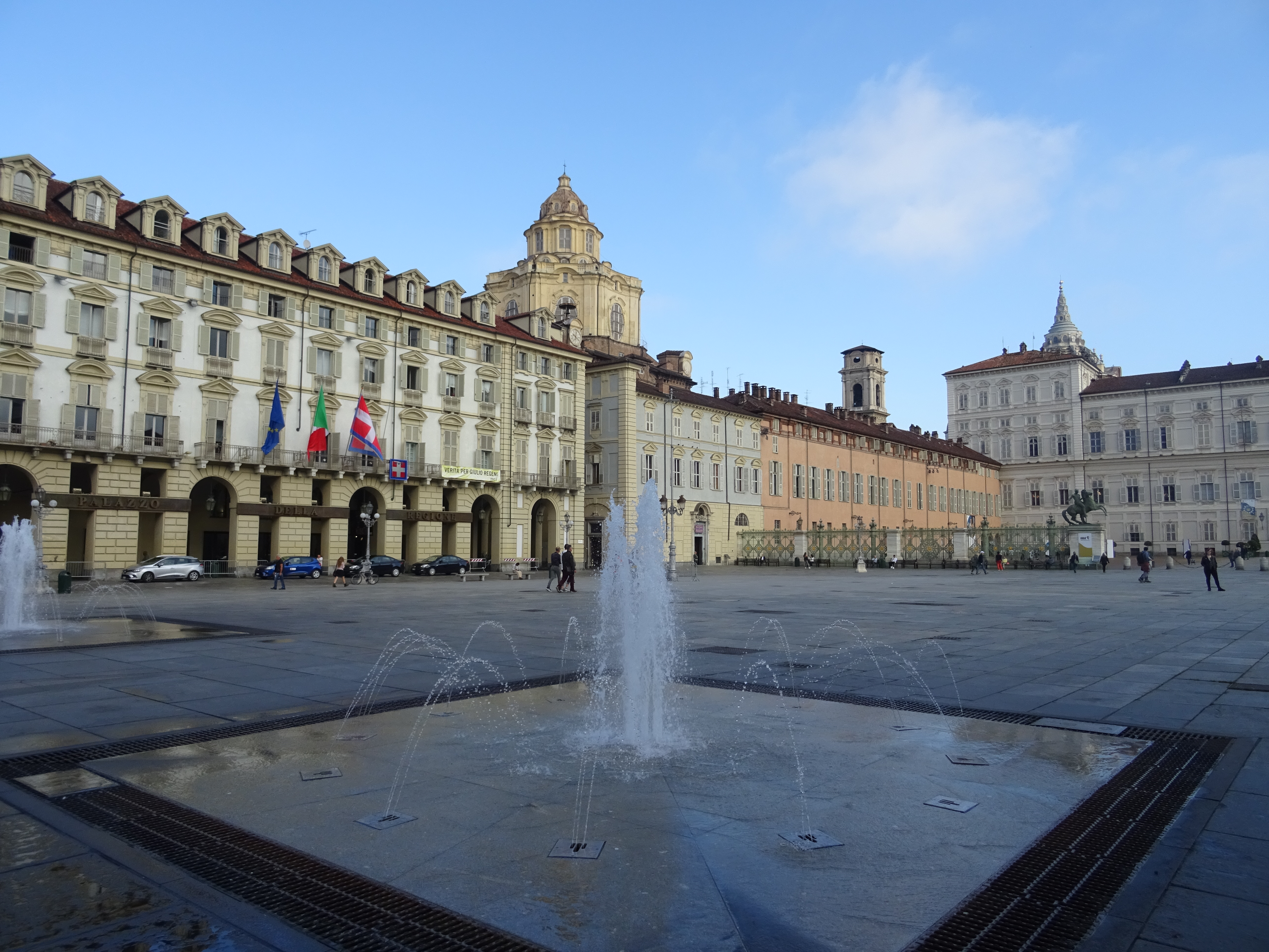 Fountain in square outside the Royal Palace of turin