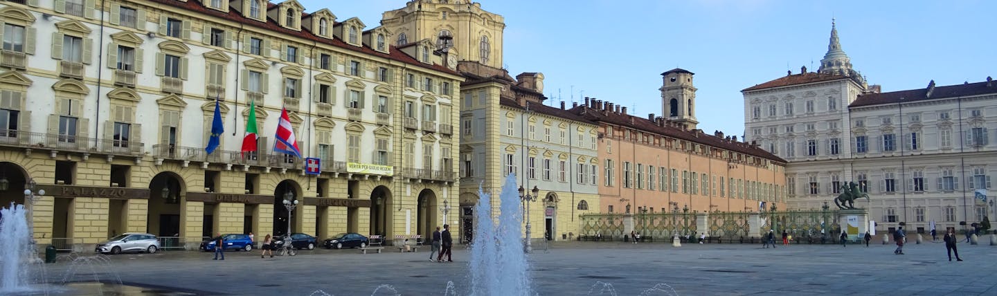 Fountain in square outside the Royal Palace of turin