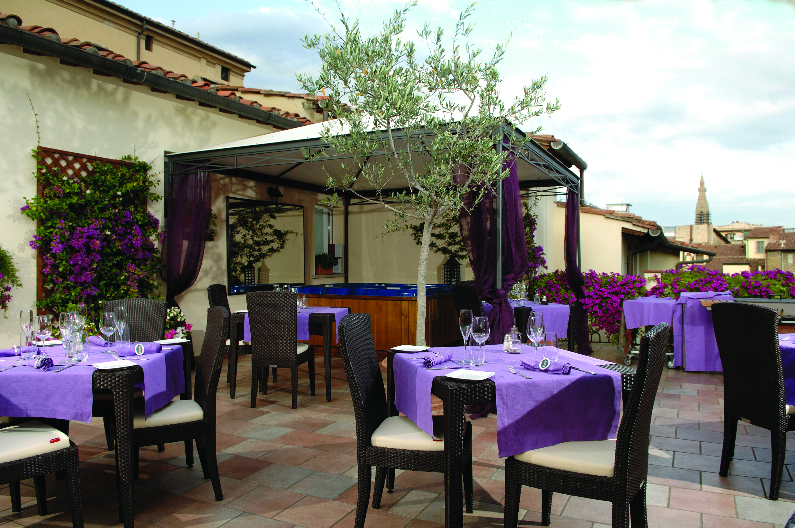 Hotel Bernini Palace Florence dining terrace tables chairs views over city
