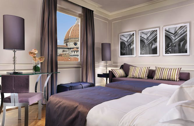 Hotel Brunelleschi Florence deluxe bedroom with direct view of Duomo