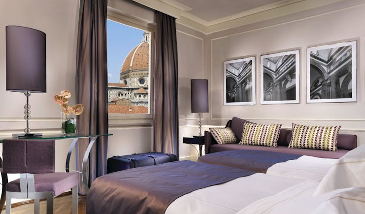 Hotel Brunelleschi Florence deluxe bedroom with direct view of Duomo