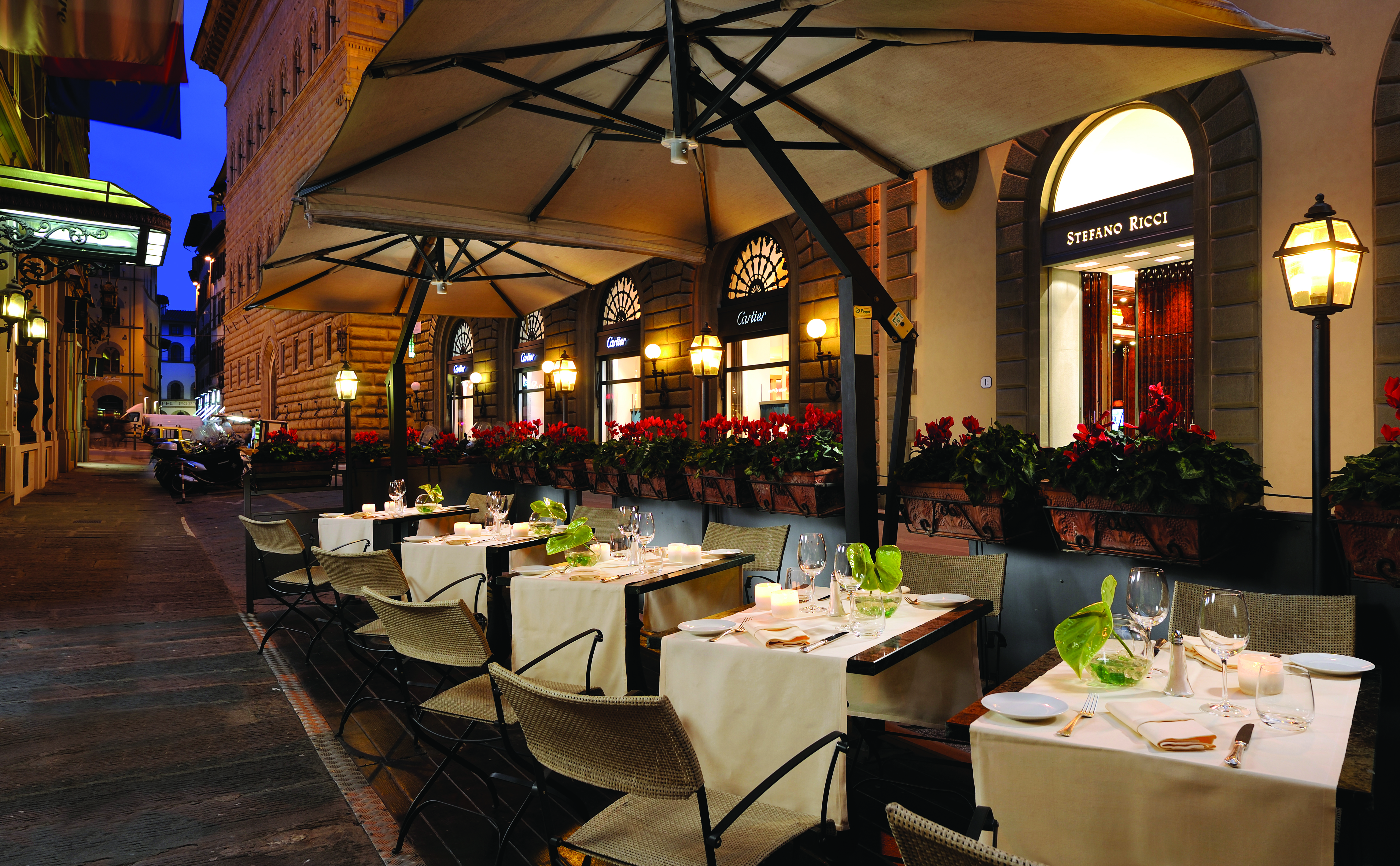 Helvetia and Bristol Florence terrace outdoor dining area streets of Florence