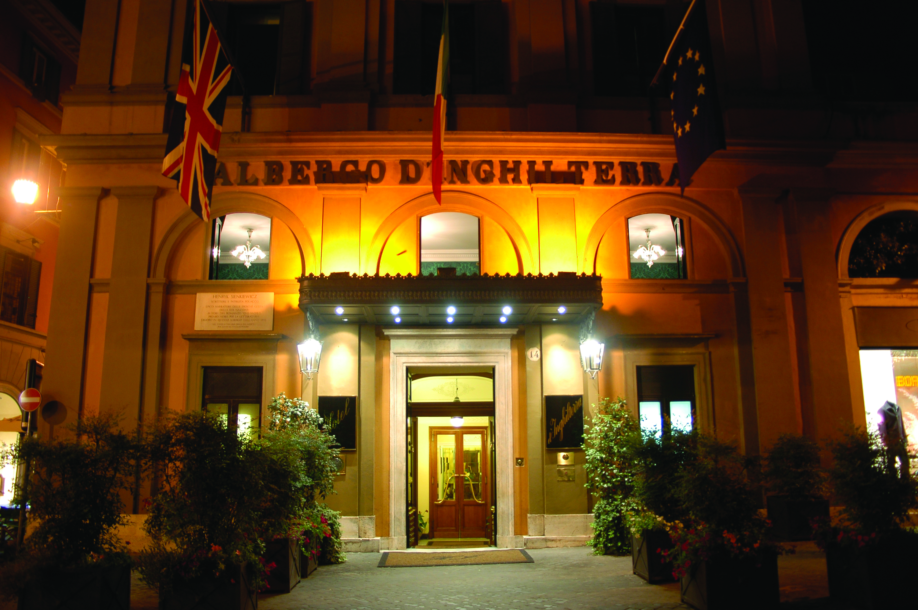 Hotel d'Inghilterra Rome exterior at night hotel building entrance